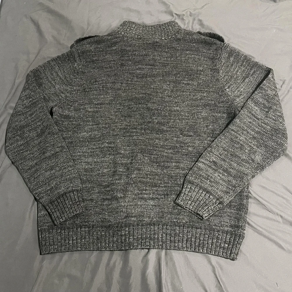 Rock & Republic Sweater Mens 2XL Gray Full Zip Mock Neck Knit Pockets Ribbed Hem